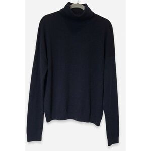 Cos womens xl turtleneck sweater 100% cashmere navy blue slouchy drop sleeve